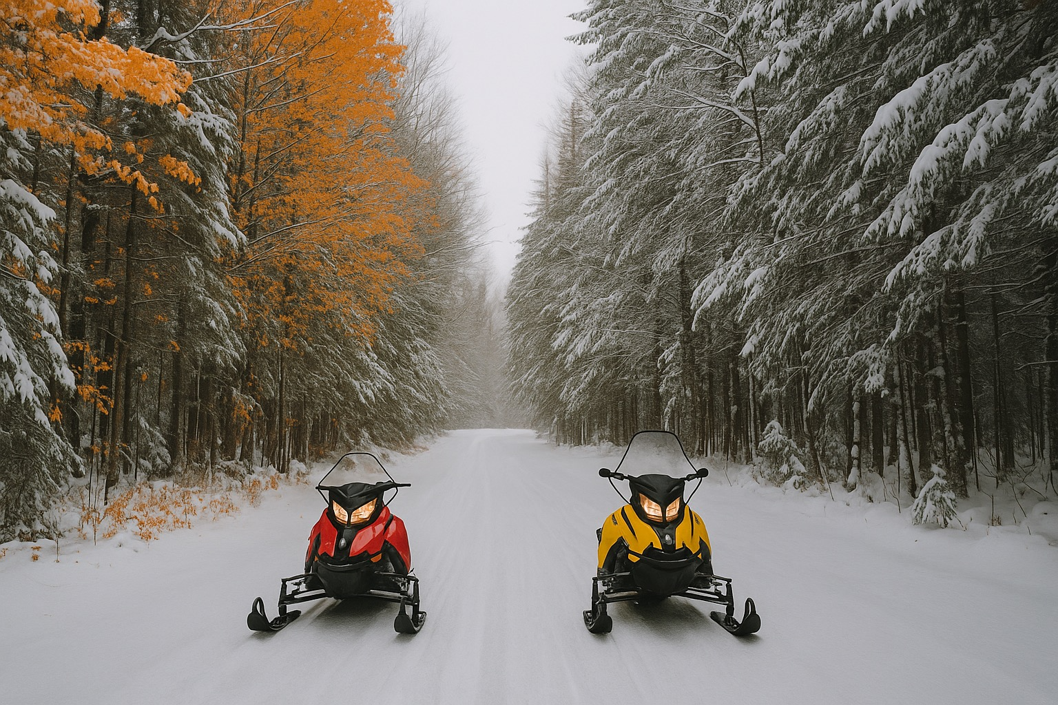 Snowmobiles parked outside